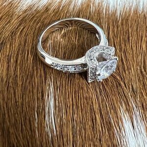 Silver Tone Halo CZ Engagement Style Ring Size 4.75. #47543